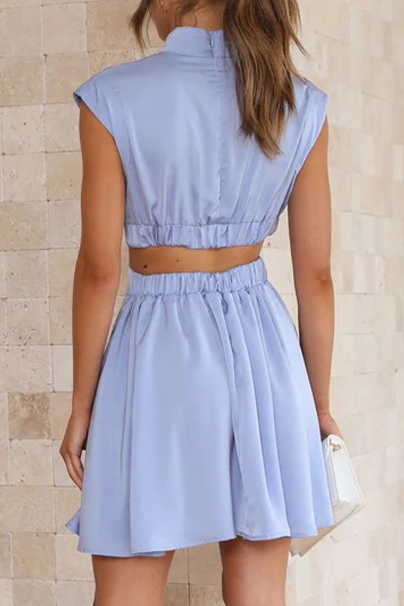 Vestidos elegantes y dulces con falda de cintura alta, cuello mandarín y rasgados.