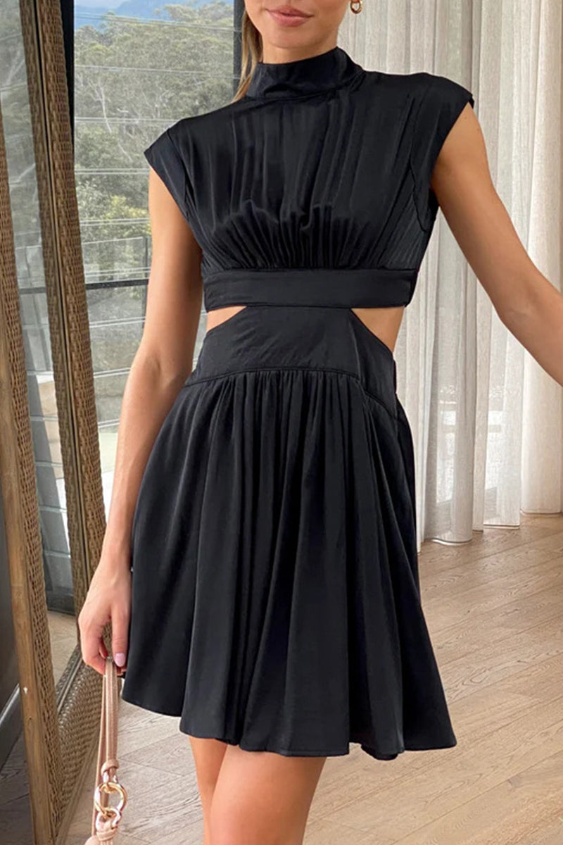 Vestidos elegantes y dulces con falda de cintura alta, cuello mandarín y rasgados.
