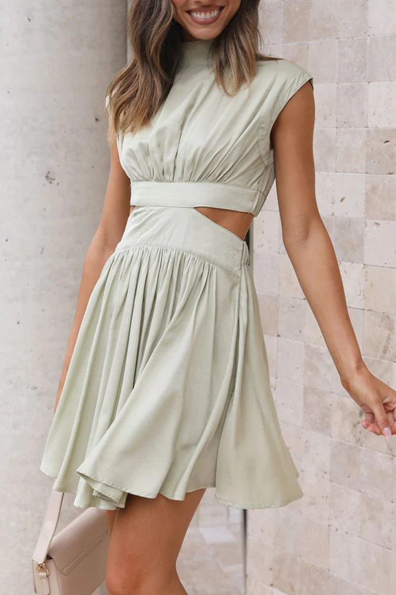 Vestidos elegantes y dulces con falda de cintura alta, cuello mandarín y rasgados.