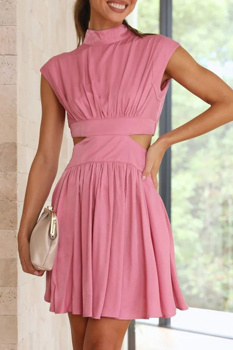 Vestidos elegantes y dulces con falda de cintura alta, cuello mandarín y rasgados.