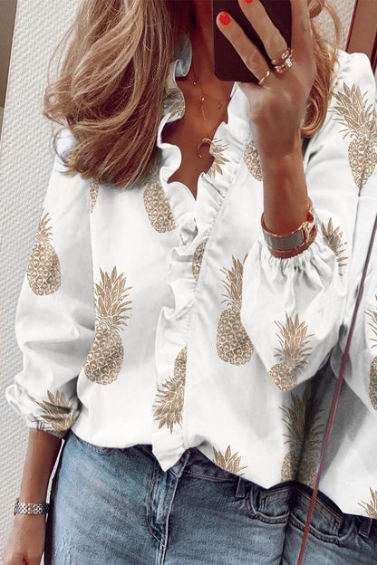 Blusas casuales lisas con volantes y cuello en V (9 colores)