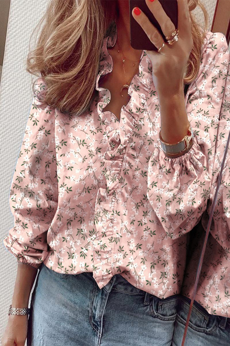 Blusas casuales lisas con volantes y cuello en V (9 colores)