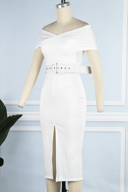 Vestidos sexis elegantes de un solo color con cinturón, escote en V y falda de un solo paso (8 colores)