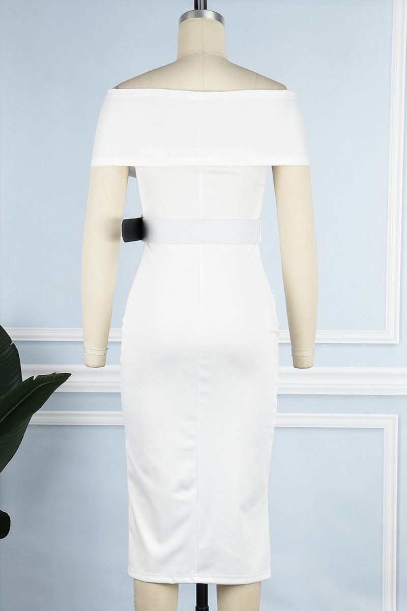 Vestidos sexis elegantes de un solo color con cinturón, escote en V y falda de un solo paso (8 colores)