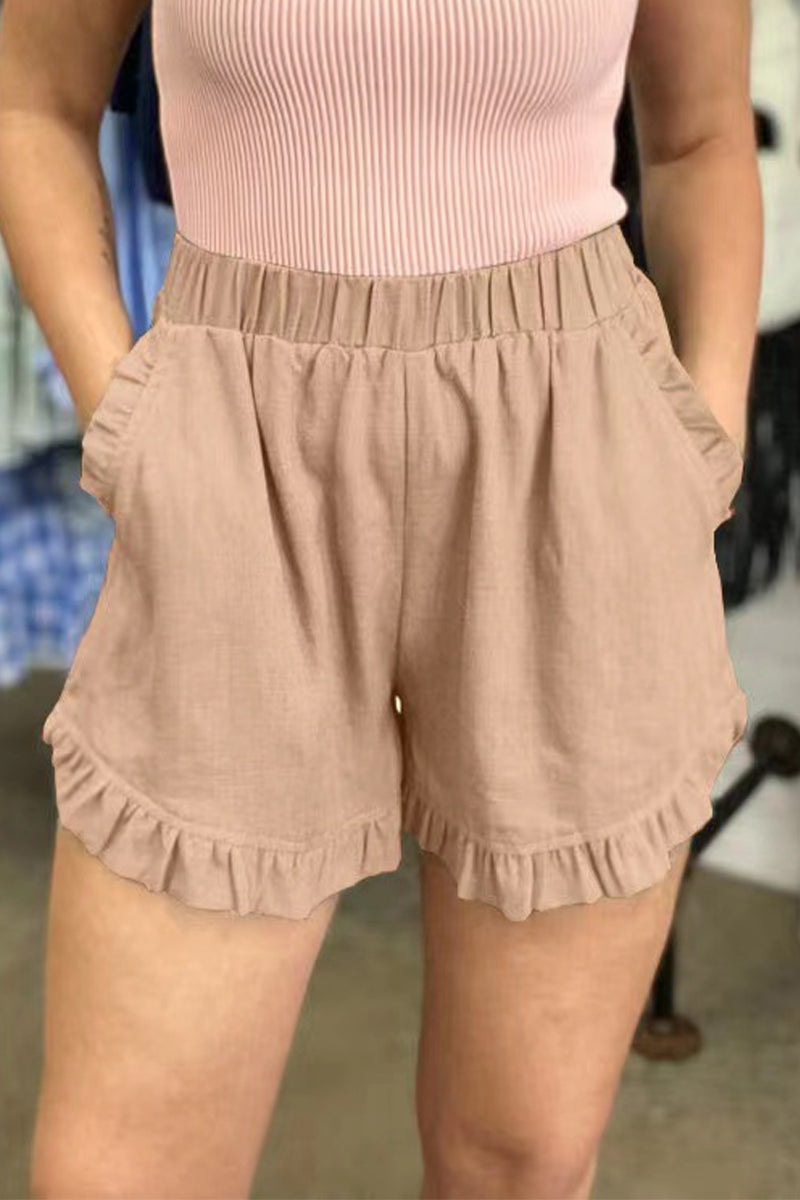 Pantalones casuales de color liso con bolsillos, sueltos, de cintura alta y pierna ancha