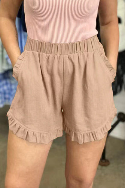 Pantalones casuales de color liso con bolsillos, sueltos, de cintura alta y pierna ancha