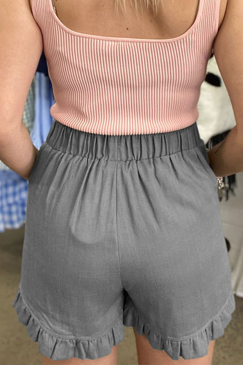 Pantalones casuales de color liso con bolsillos, sueltos, de cintura alta y pierna ancha