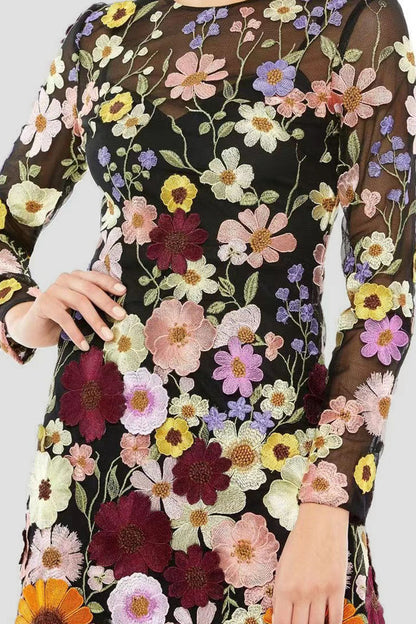 Vestidos de falda de un solo paso con cuello alto y apliques de patchwork dulces