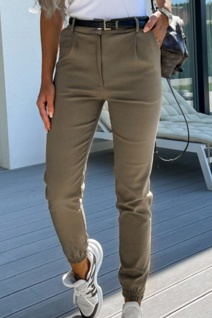 Pantalones casuales de color liso con bolsillos, cintura media y lápiz (3 colores)