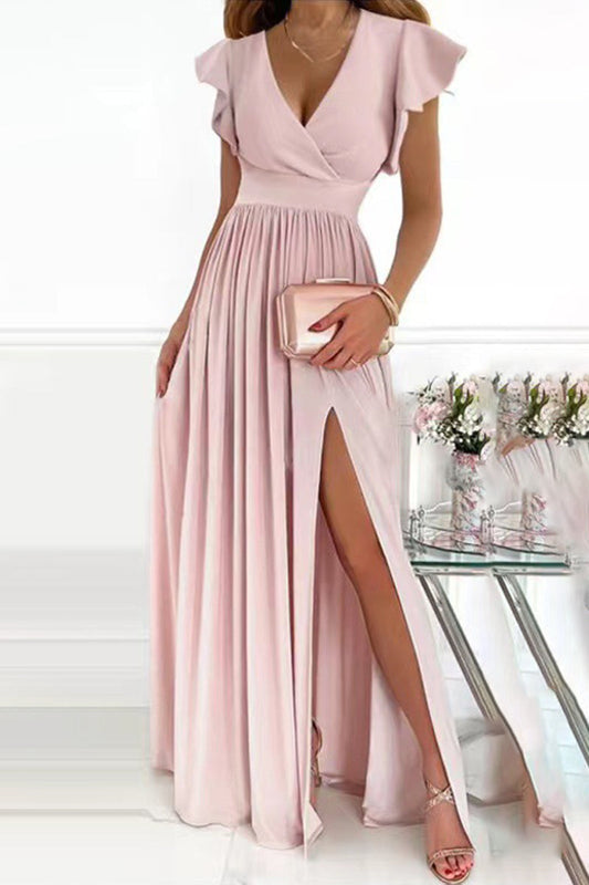 Vestidos de princesa elegantes de color liso con escote en V y diseño de celebridades