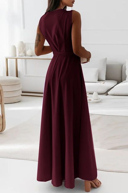 Vestidos de noche elegantes de celebridades con escote en V y cinturón liso.