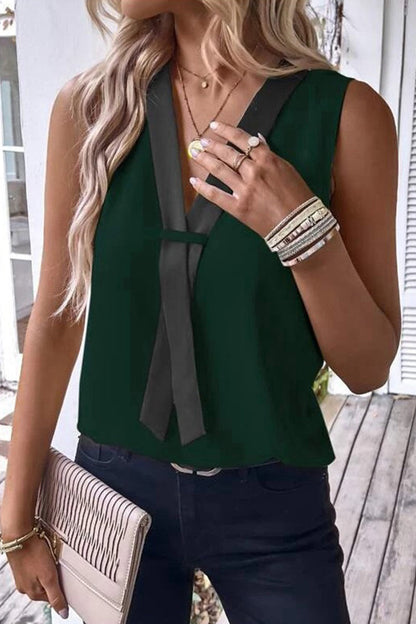 Tops casuales sencillos con cuello en V y parches lisos (4 colores)