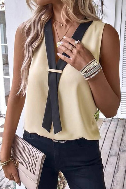 Tops casuales sencillos con cuello en V y parches lisos (4 colores)