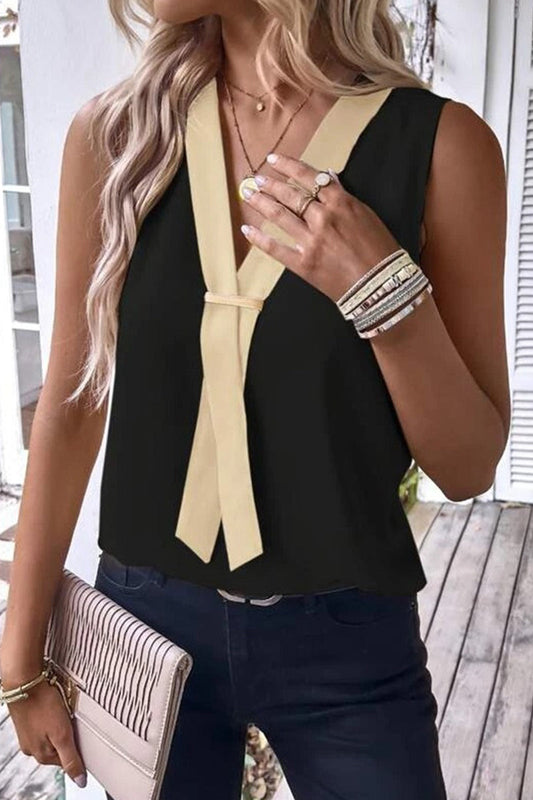 Blusas informales sencillas con cuello en V y parches lisos (4 colores)