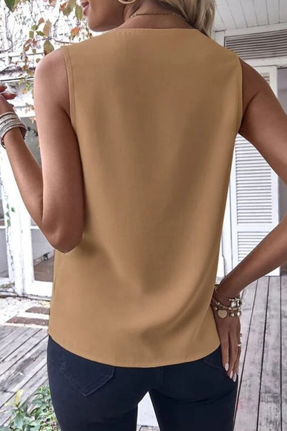 Tops casuales sencillos con cuello en V y parches lisos (4 colores)