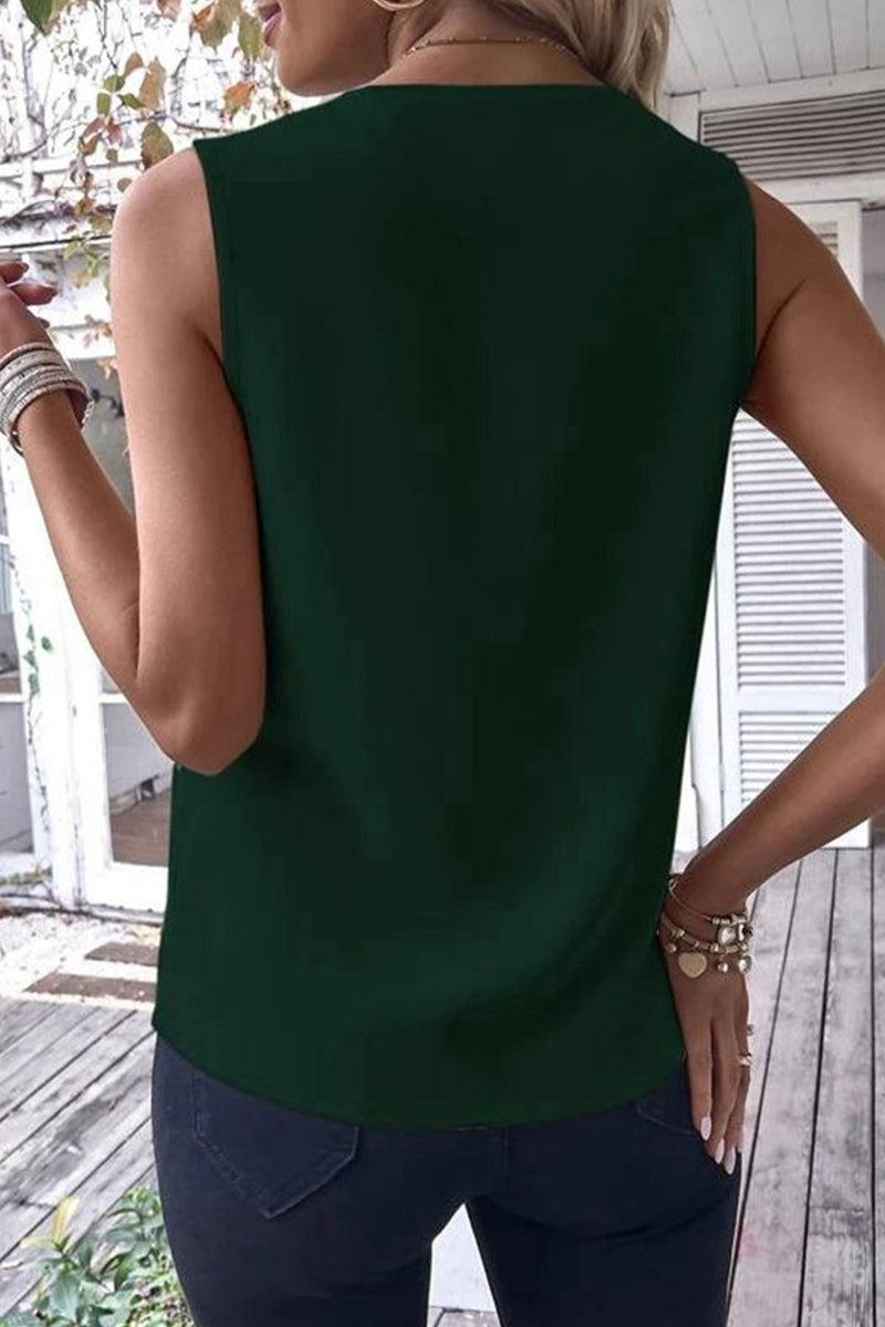 Tops casuales sencillos con cuello en V y parches lisos (4 colores)