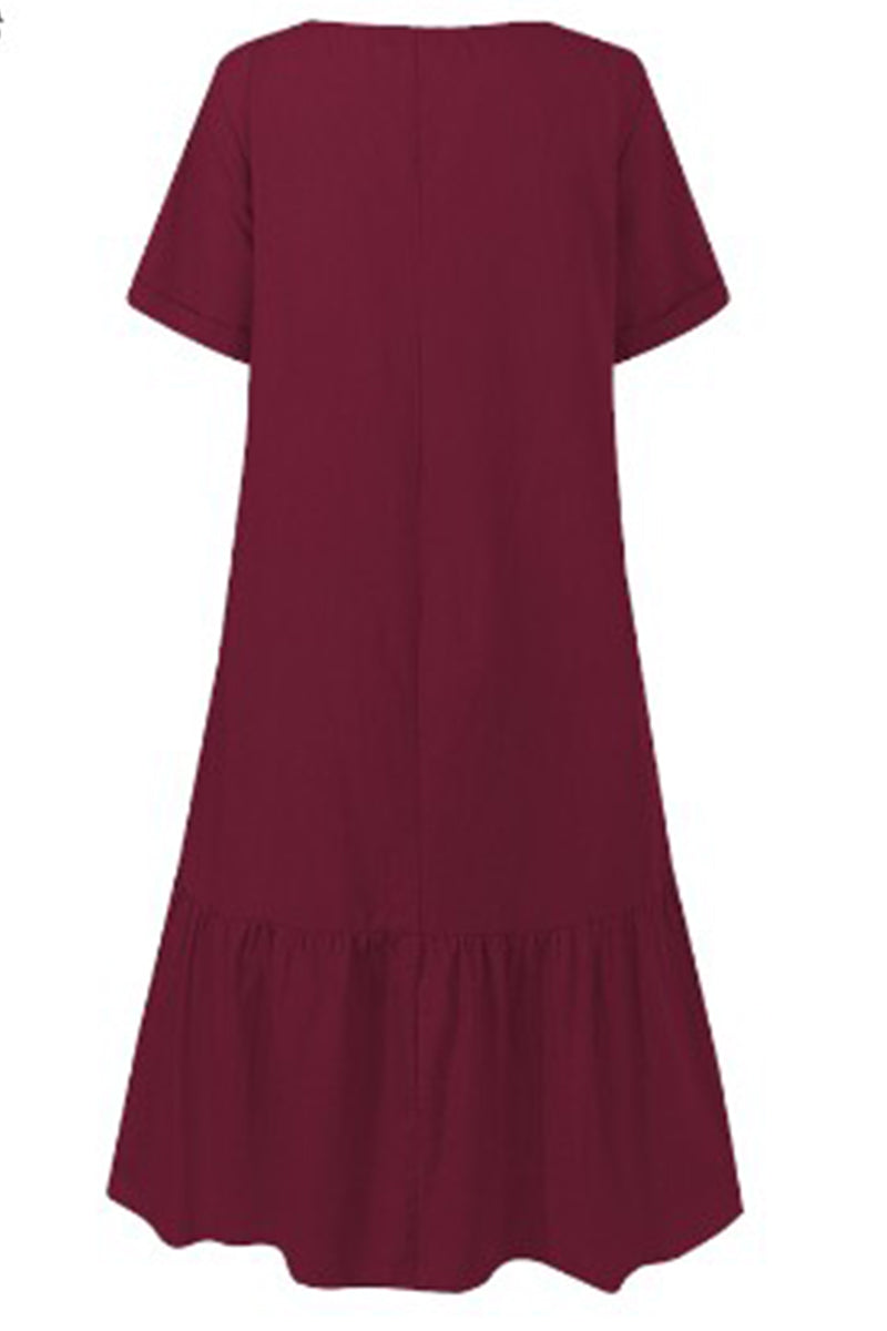 Vestido informal de color liso con cuello redondo y manga corta (3 colores)
