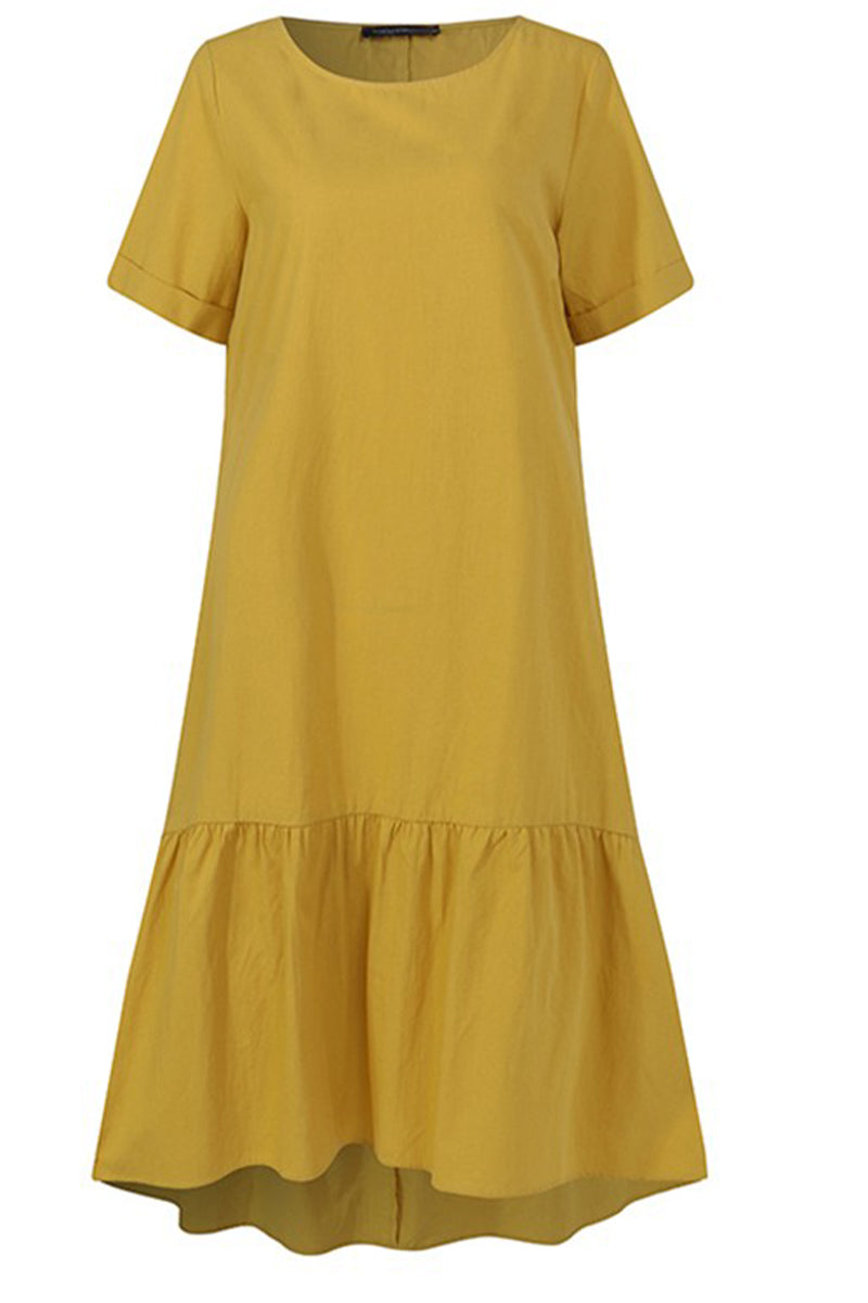 Vestido informal de color liso con cuello redondo y manga corta (3 colores)