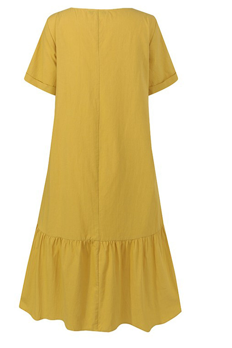 Vestido informal de color liso con cuello redondo y manga corta (3 colores)