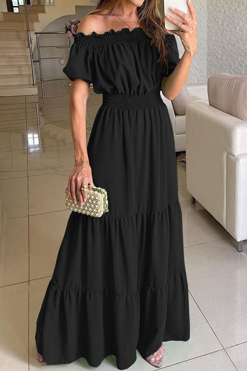 Vestidos sexis elegantes de color sólido con hombros descubiertos y falda de cintura alta