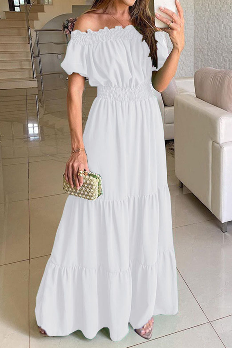 Vestidos sexis elegantes de color sólido con hombros descubiertos y falda de cintura alta