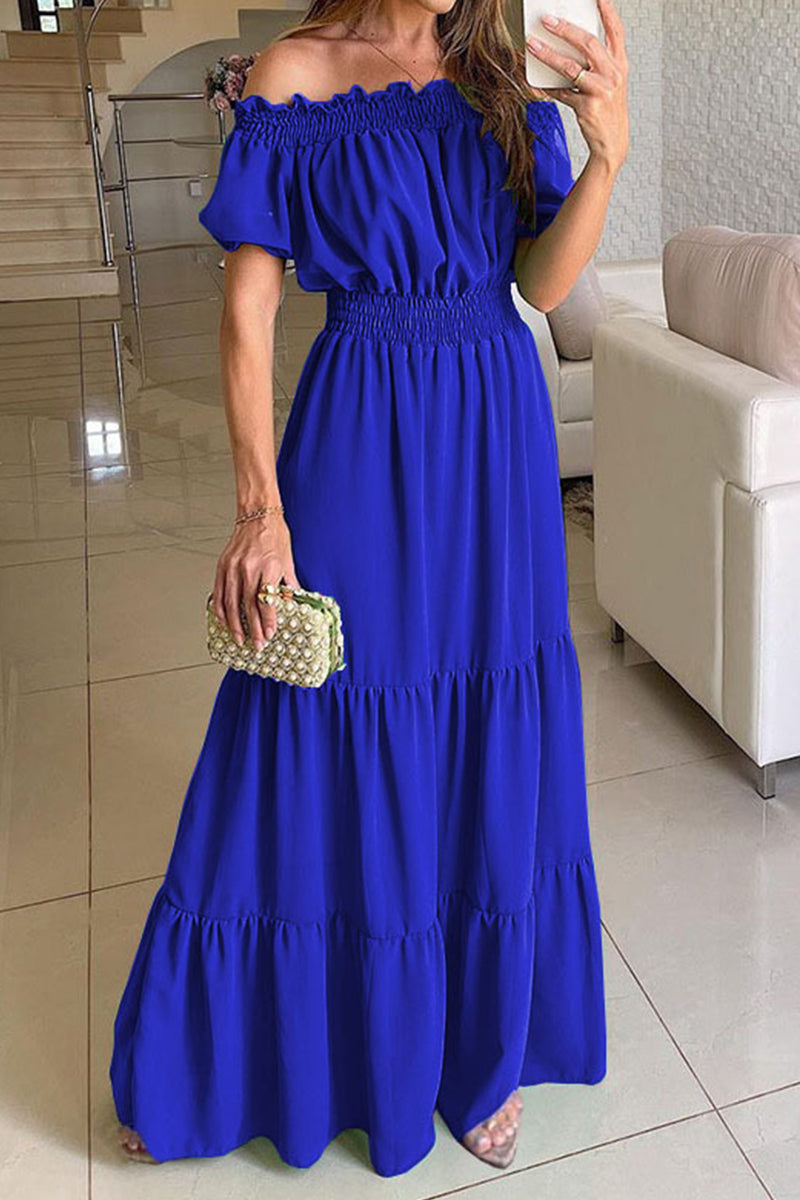 Vestidos sexis elegantes de color sólido con hombros descubiertos y falda de cintura alta