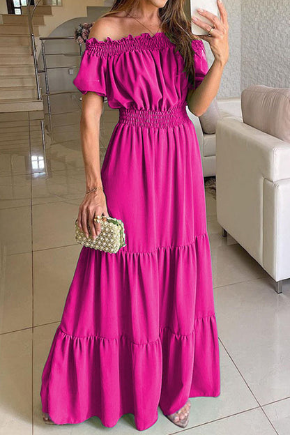 Vestidos sexis elegantes de color sólido con hombros descubiertos y falda de cintura alta