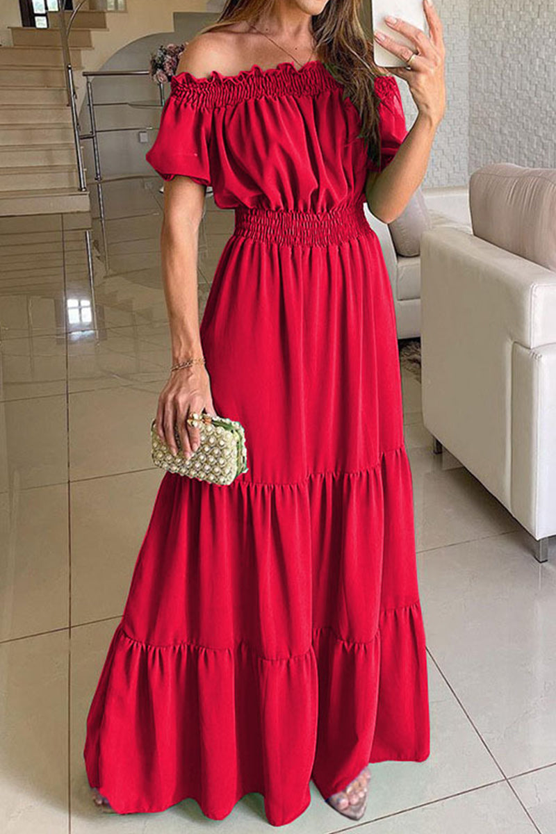 Vestidos sexis elegantes de color sólido con hombros descubiertos y falda de cintura alta