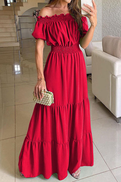Vestidos sexis elegantes de color sólido con hombros descubiertos y falda de cintura alta