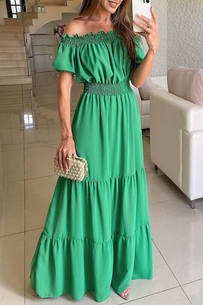 Vestidos sexis elegantes de color sólido con hombros descubiertos y falda de cintura alta