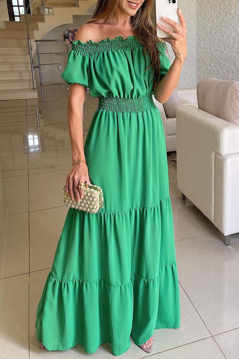 Vestidos sexis elegantes de color sólido con hombros descubiertos y falda de cintura alta