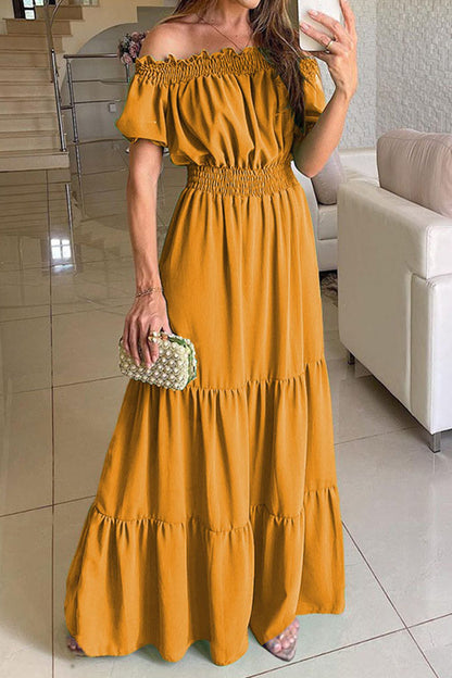 Vestidos sexis elegantes de color sólido con hombros descubiertos y falda de cintura alta