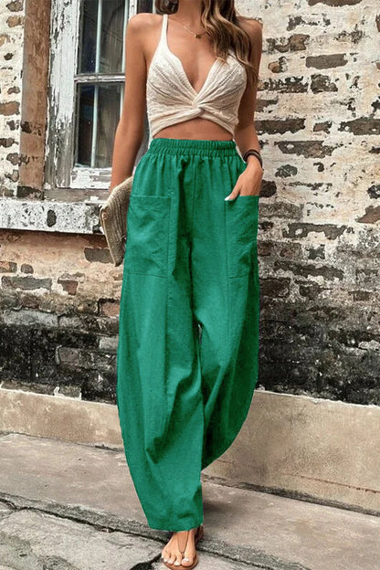Pantalones Harlan holgados de cintura alta con bolsillos lisos para uso diario (11 colores)