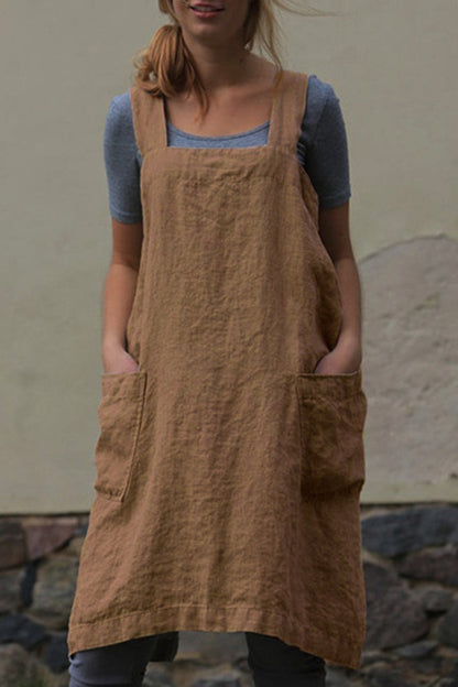 Vestido informal de diario con bolsillos sólidos, cuello cuadrado, irregular (6 colores)