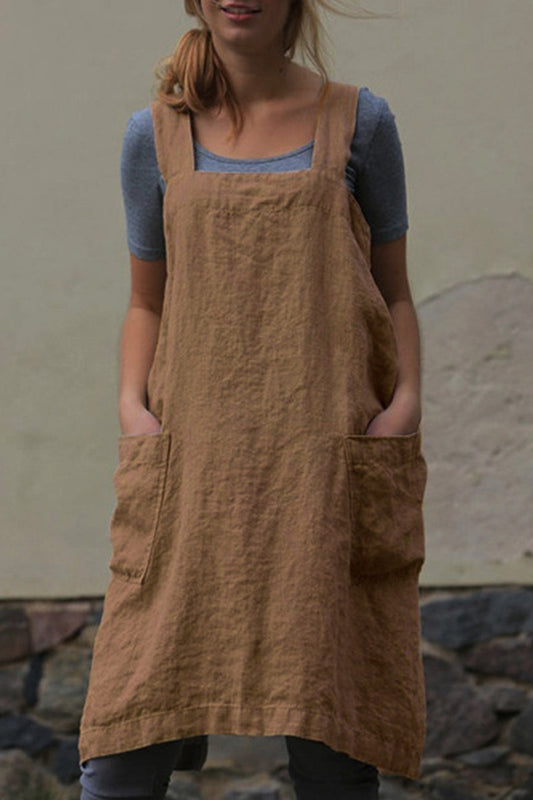 Vestido informal de diario con bolsillos sólidos, cuello cuadrado, irregular (6 colores)