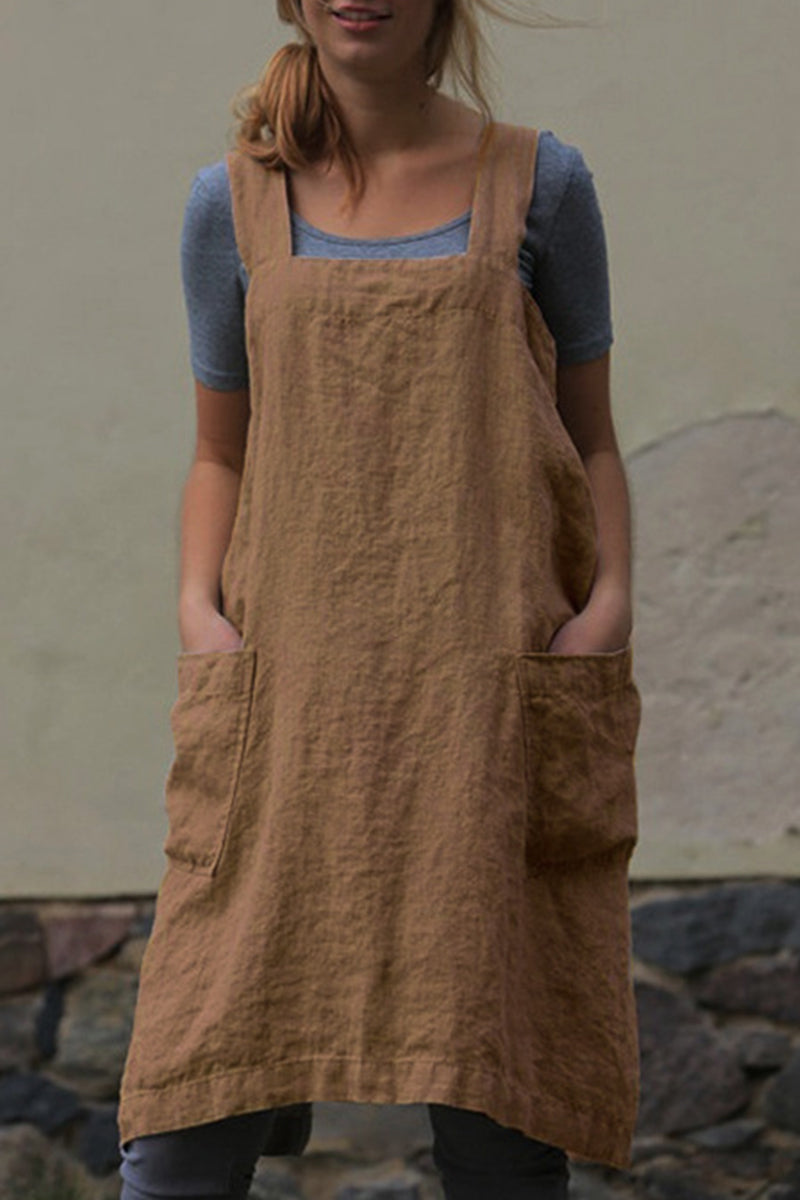 Vestido informal de diario con bolsillos sólidos, cuello cuadrado, irregular (6 colores)