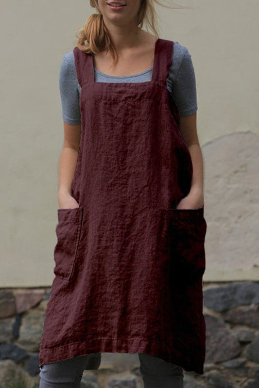 Vestido informal de diario con bolsillos sólidos, cuello cuadrado, irregular (6 colores)