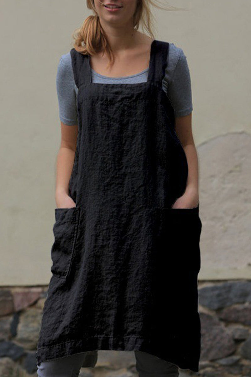 Vestido informal de diario con bolsillos sólidos, cuello cuadrado, irregular (6 colores)