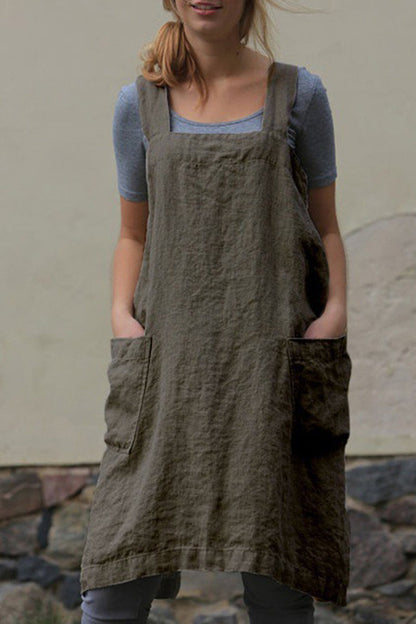 Vestido informal de diario con bolsillos sólidos, cuello cuadrado, irregular (6 colores)