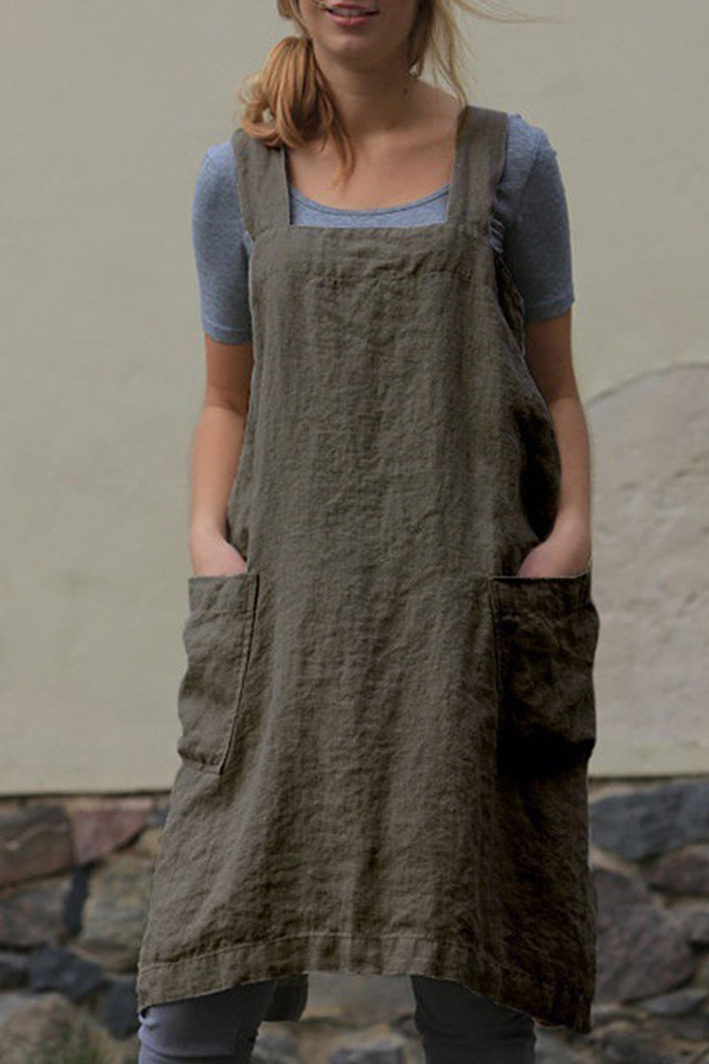Vestido informal de diario con bolsillos sólidos, cuello cuadrado, irregular (6 colores)