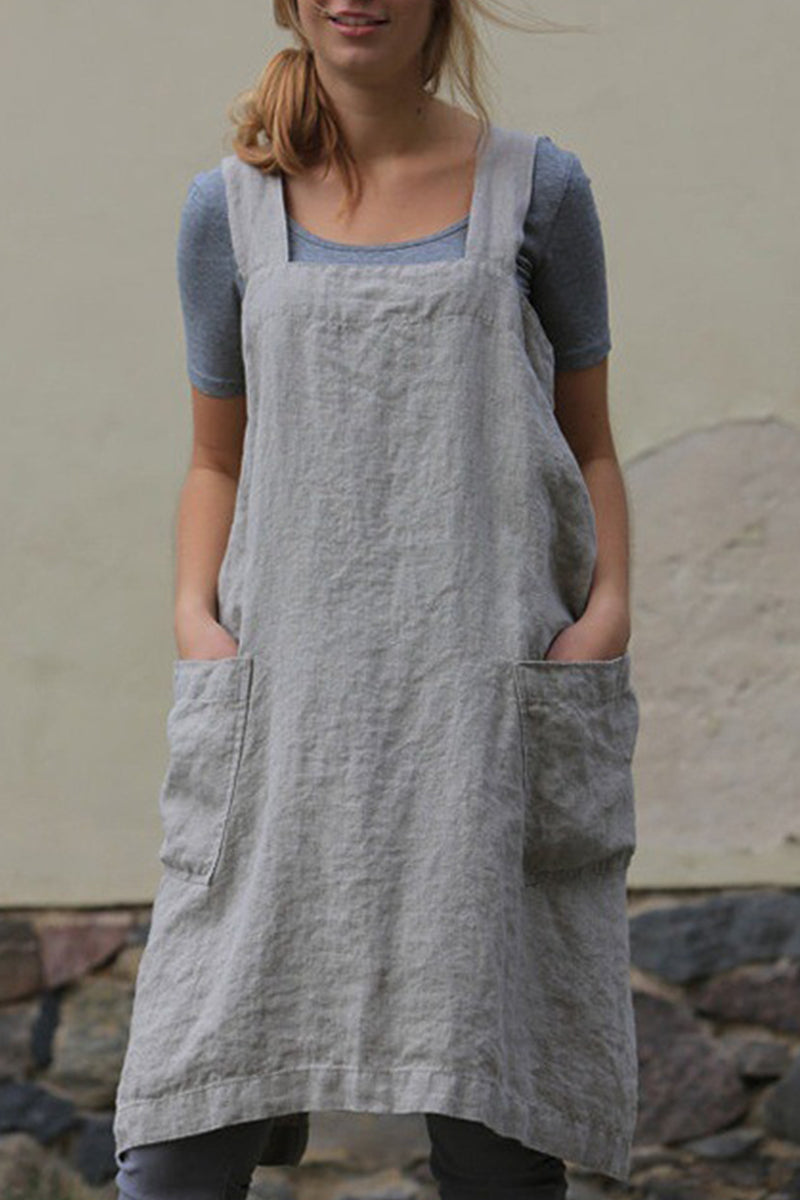 Vestido informal de diario con bolsillos sólidos, cuello cuadrado, irregular (6 colores)