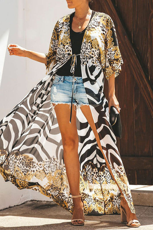 Traje de baño elegante de vacaciones con estampado de leopardo y patchwork