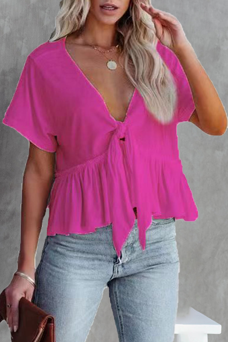 Blusas sexis de cuello tipo polo con banda lisa para uso diario (5 colores)