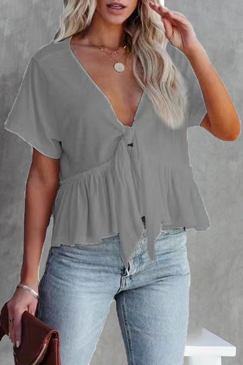Blusas sexis de cuello tipo polo con banda lisa para uso diario (5 colores)