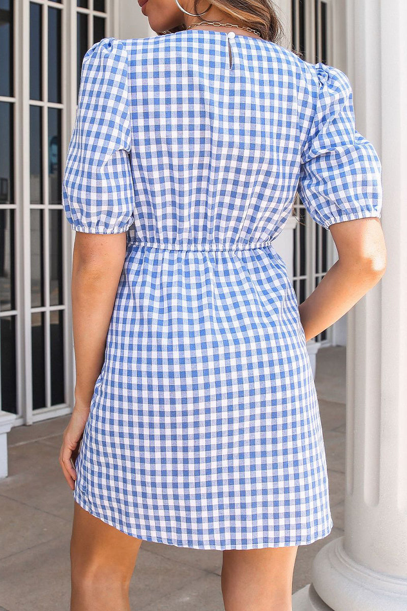 Vestidos de corte A con cuello redondo, frenillo y cuadros escoceses (4 colores)