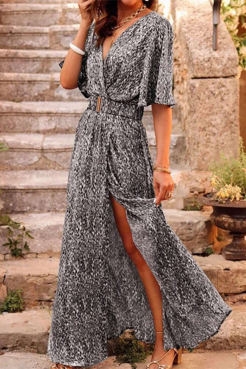 Vestidos bohemios universitarios con estampado floral y cinturón, cuello en V y falda (5 colores)