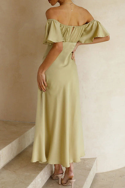 Vestidos plisados con hombros descubiertos y aberturas sólidas de celebridades sexys