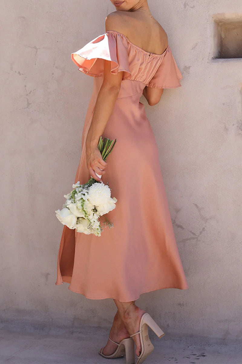Vestidos plisados con hombros descubiertos y aberturas sólidas de celebridades sexys