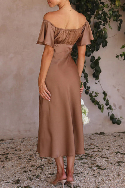 Vestidos plisados con hombros descubiertos y aberturas sólidas de celebridades sexys