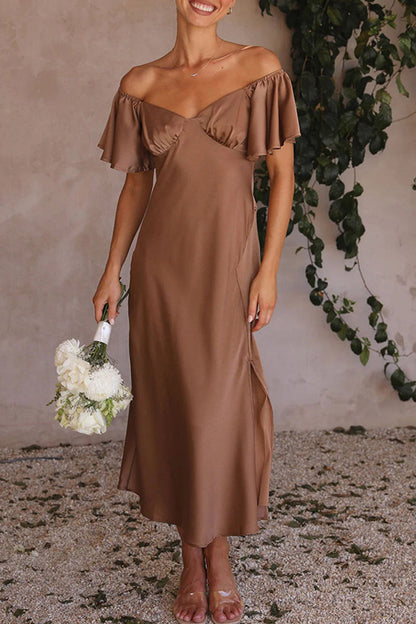 Vestidos plisados con hombros descubiertos y aberturas sólidas de celebridades sexys